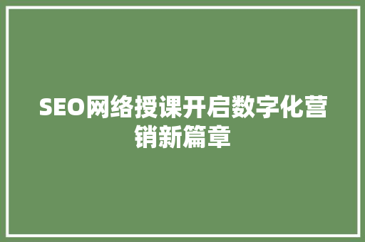 SEO网络授课开启数字化营销新篇章