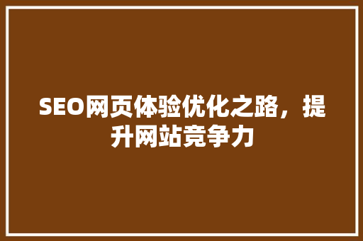 SEO网页体验优化之路，提升网站竞争力