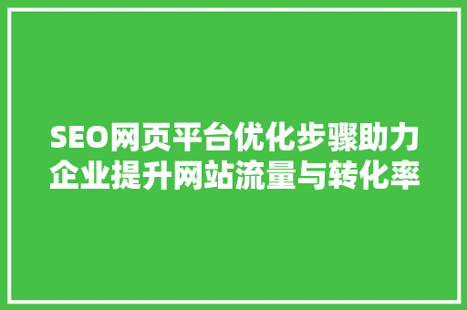 SEO网页平台优化步骤助力企业提升网站流量与转化率