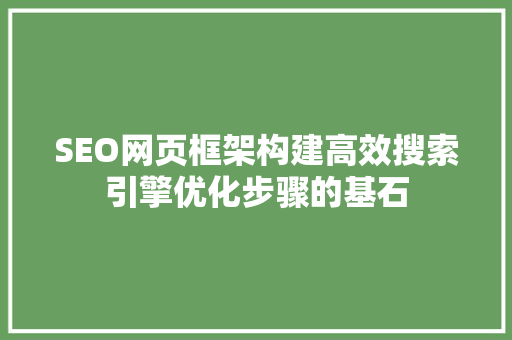 SEO网页框架构建高效搜索引擎优化步骤的基石