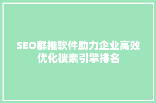 SEO群推软件助力企业高效优化搜索引擎排名