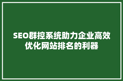 SEO群控系统助力企业高效优化网站排名的利器