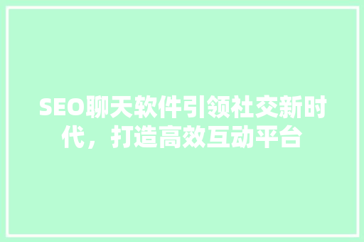 SEO聊天软件引领社交新时代，打造高效互动平台