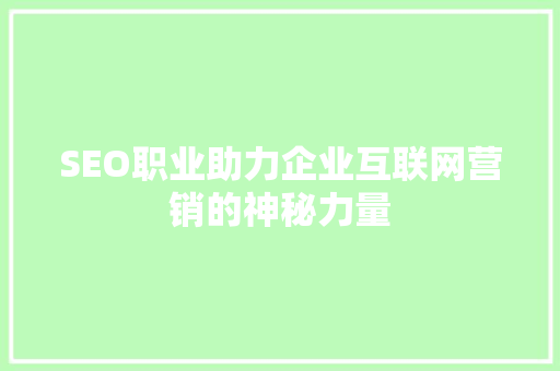 SEO职业助力企业互联网营销的神秘力量