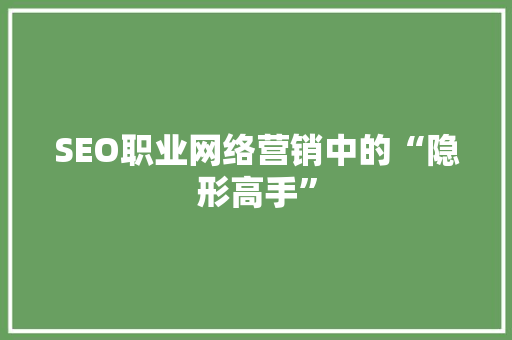 SEO职业网络营销中的“隐形高手”