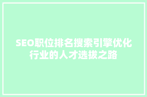 SEO职位排名搜索引擎优化行业的人才选拔之路