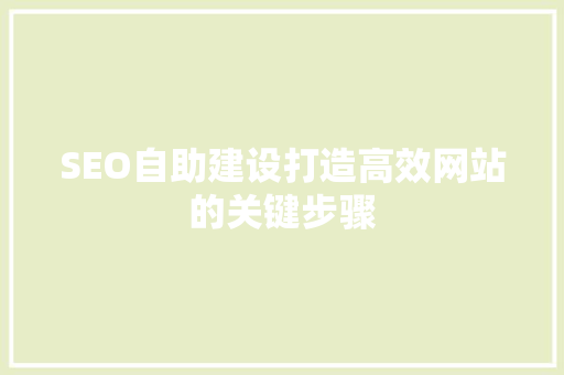 SEO自助建设打造高效网站的关键步骤