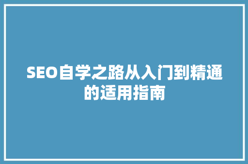 SEO自学之路从入门到精通的适用指南