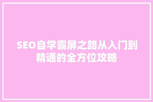 SEO自学霸屏之路从入门到精通的全方位攻略