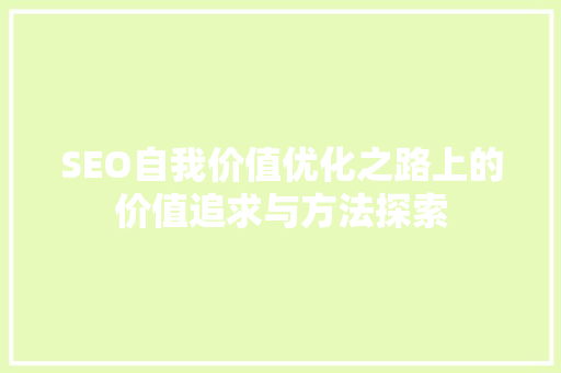 SEO自我价值优化之路上的价值追求与方法探索