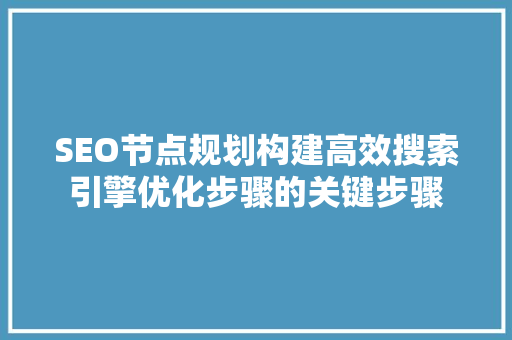 SEO节点规划构建高效搜索引擎优化步骤的关键步骤