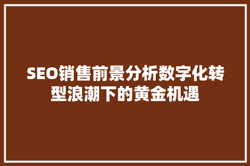 SEO销售前景分析数字化转型浪潮下的黄金机遇