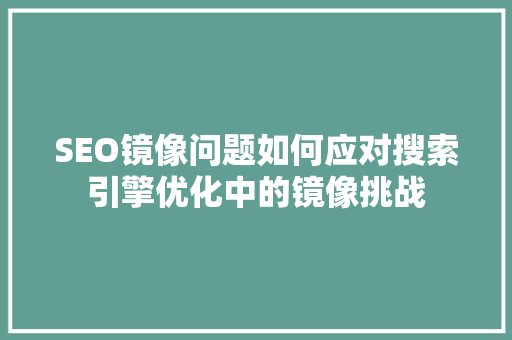 SEO镜像问题如何应对搜索引擎优化中的镜像挑战