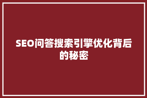 SEO问答搜索引擎优化背后的秘密