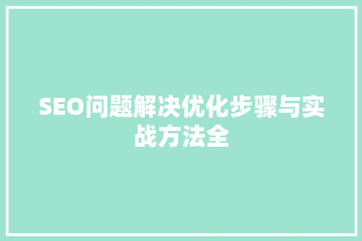 SEO问题解决优化步骤与实战方法全