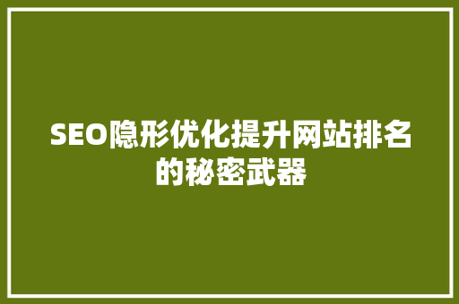 SEO隐形优化提升网站排名的秘密武器