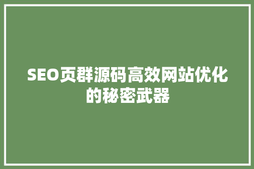 SEO页群源码高效网站优化的秘密武器