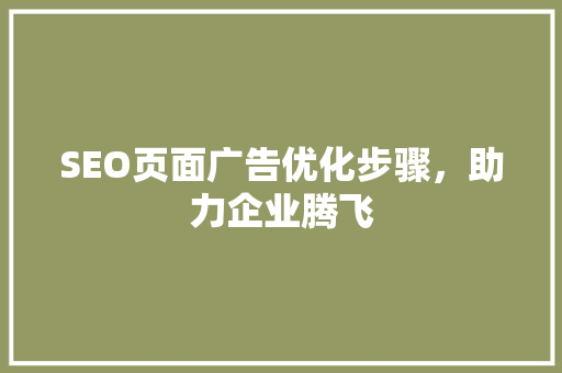 SEO页面广告优化步骤，助力企业腾飞