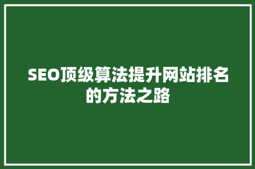 SEO顶级算法提升网站排名的方法之路