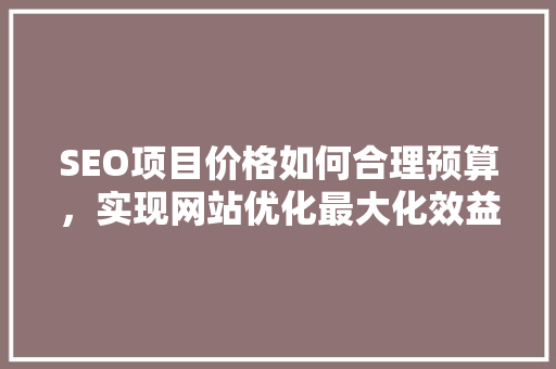 SEO项目价格如何合理预算，实现网站优化最大化效益