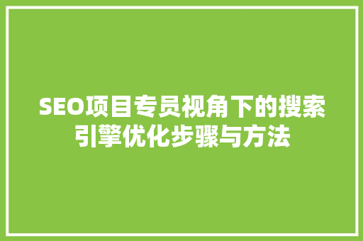 SEO项目专员视角下的搜索引擎优化步骤与方法