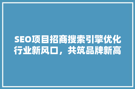 SEO项目招商搜索引擎优化行业新风口，共筑品牌新高度