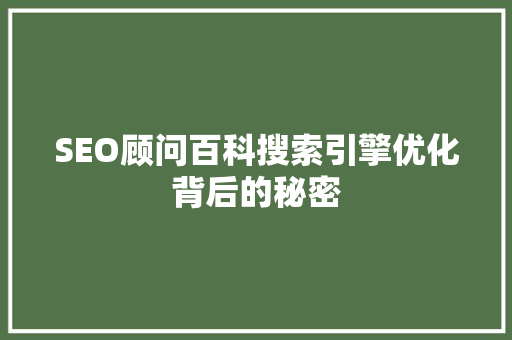 SEO顾问百科搜索引擎优化背后的秘密