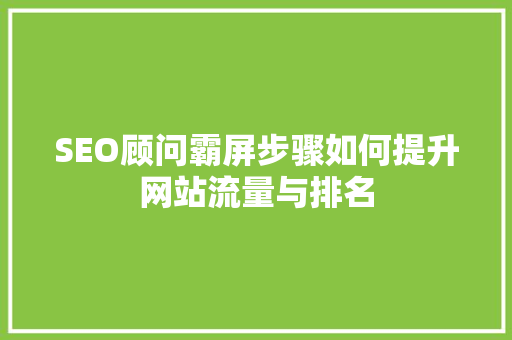 SEO顾问霸屏步骤如何提升网站流量与排名