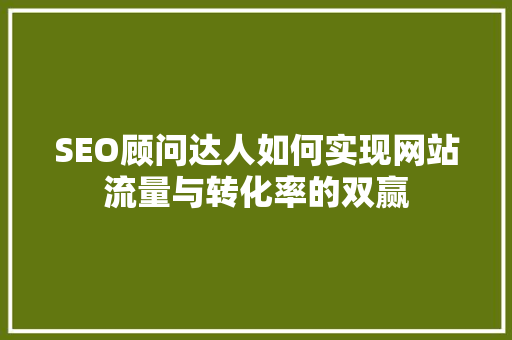 SEO顾问达人如何实现网站流量与转化率的双赢