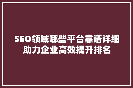 SEO领域哪些平台靠谱详细助力企业高效提升排名