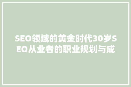 SEO领域的黄金时代30岁SEO从业者的职业规划与成长之路