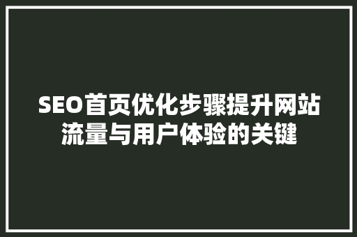 SEO首页优化步骤提升网站流量与用户体验的关键