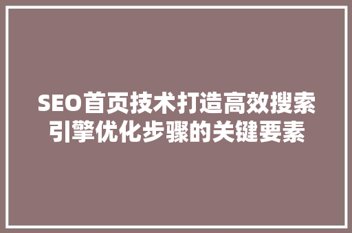 SEO首页技术打造高效搜索引擎优化步骤的关键要素