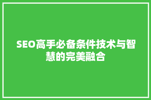 SEO高手必备条件技术与智慧的完美融合