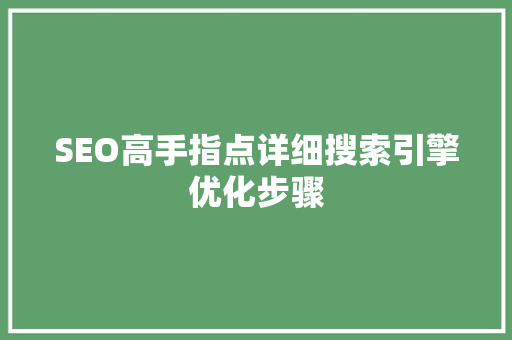 SEO高手指点详细搜索引擎优化步骤