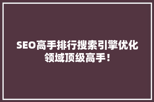 SEO高手排行搜索引擎优化领域顶级高手！