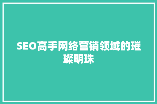 SEO高手网络营销领域的璀璨明珠