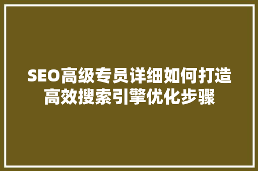 SEO高级专员详细如何打造高效搜索引擎优化步骤