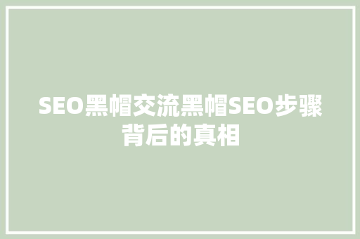 SEO黑帽交流黑帽SEO步骤背后的真相