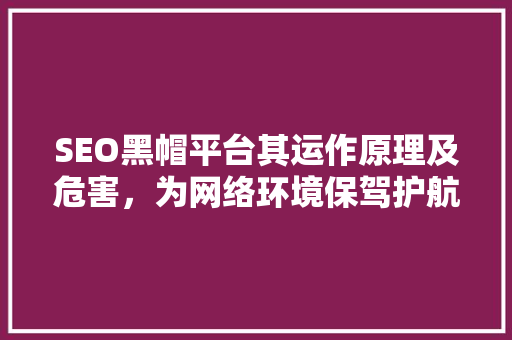 SEO黑帽平台其运作原理及危害，为网络环境保驾护航