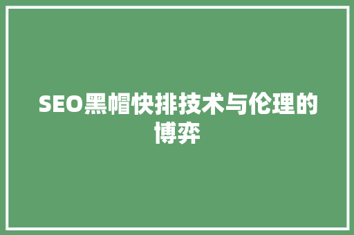 SEO黑帽快排技术与伦理的博弈