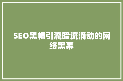 SEO黑帽引流暗流涌动的网络黑幕