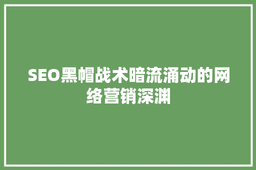 SEO黑帽战术暗流涌动的网络营销深渊