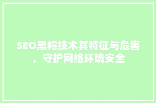 SEO黑帽技术其特征与危害，守护网络环境安全