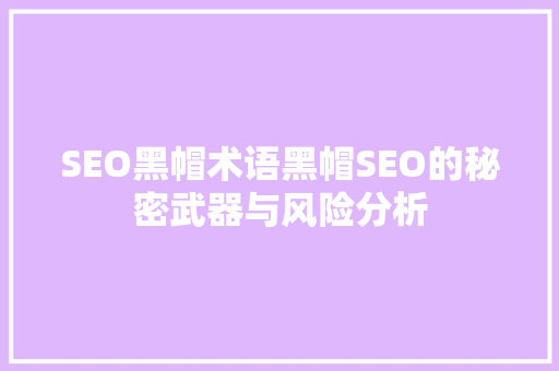 SEO黑帽术语黑帽SEO的秘密武器与风险分析