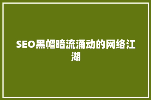 SEO黑帽暗流涌动的网络江湖