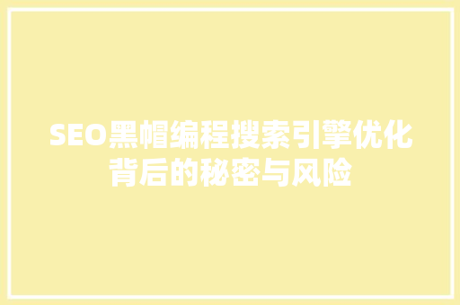 SEO黑帽编程搜索引擎优化背后的秘密与风险