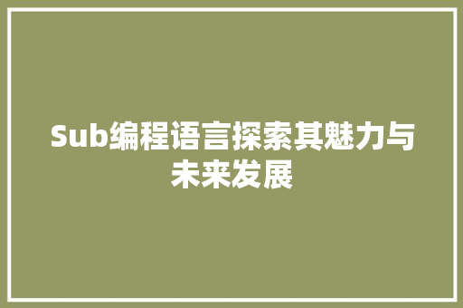 Sub编程语言探索其魅力与未来发展