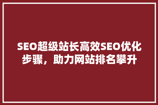 SEO超级站长高效SEO优化步骤，助力网站排名攀升