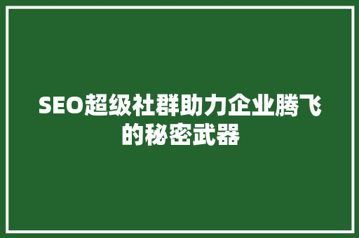 SEO超级社群助力企业腾飞的秘密武器